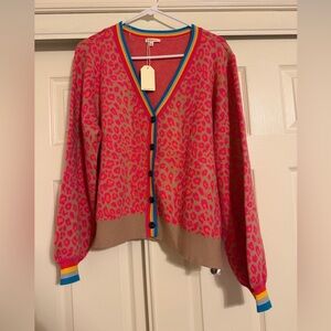 JODIFL HOT PINK BUTTON DOWN LEOPARD CARDIGAN